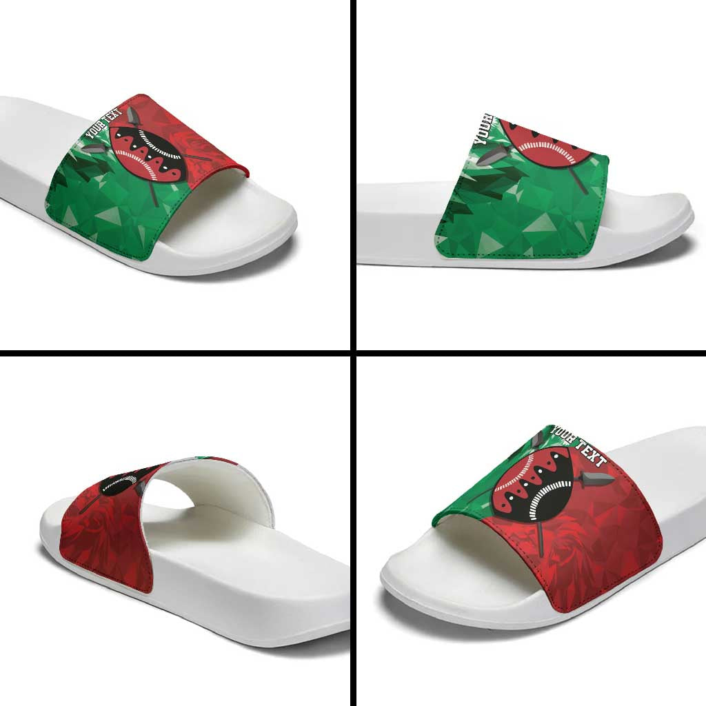 Personalized Kenya Maasai Shield Slide Sandals Green Red Kenyan Lion Half Style