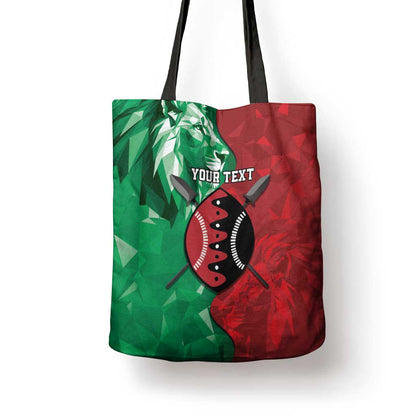Personalized Kenya Maasai Shield Tote Bag Green Red Kenyan Lion Half Style