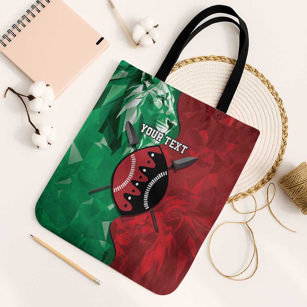 Personalized Kenya Maasai Shield Tote Bag Green Red Kenyan Lion Half Style