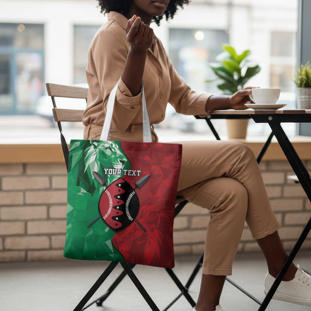 Personalized Kenya Maasai Shield Tote Bag Green Red Kenyan Lion Half Style