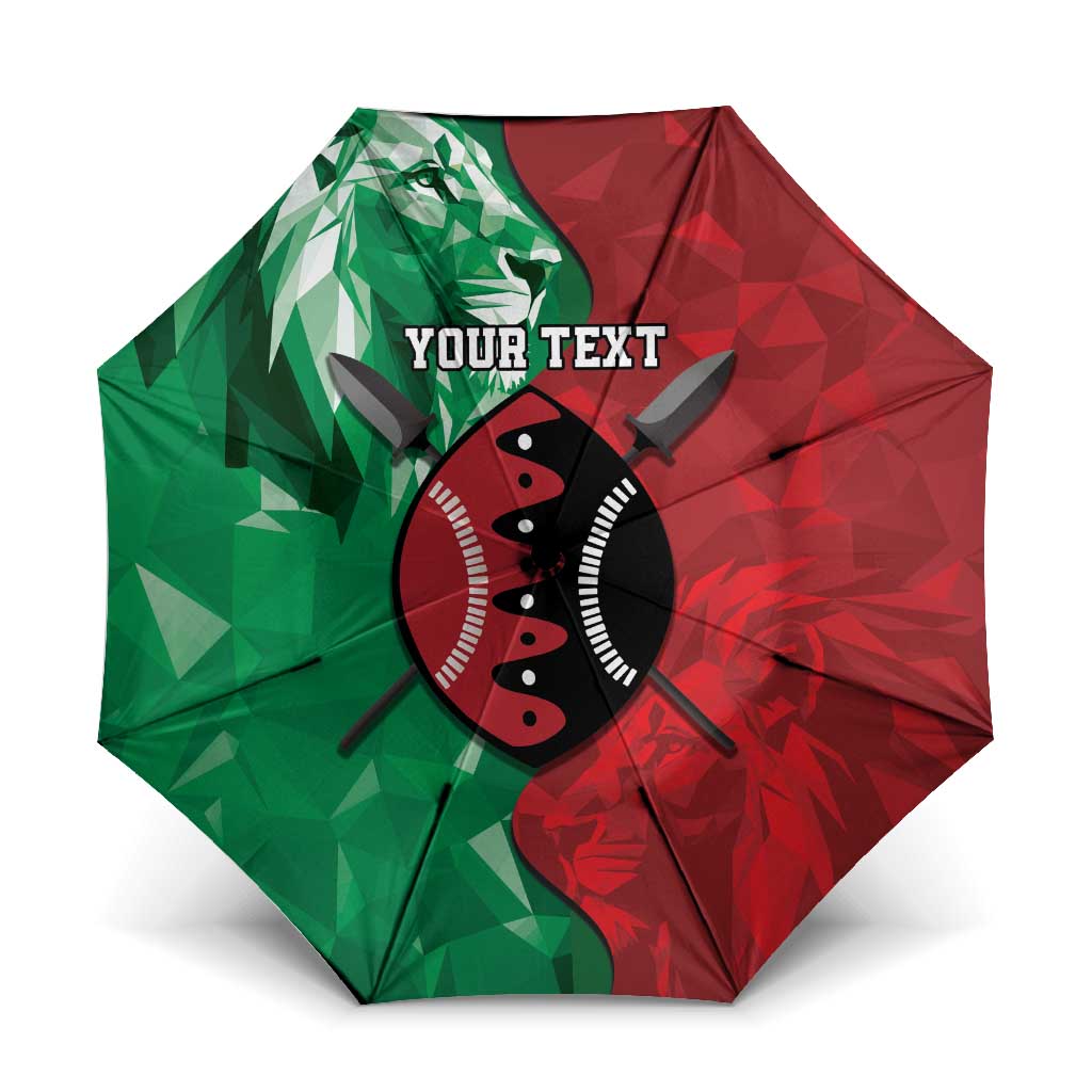 Personalized Kenya Maasai Shield Umbrella Green Red Kenyan Lion Half Style