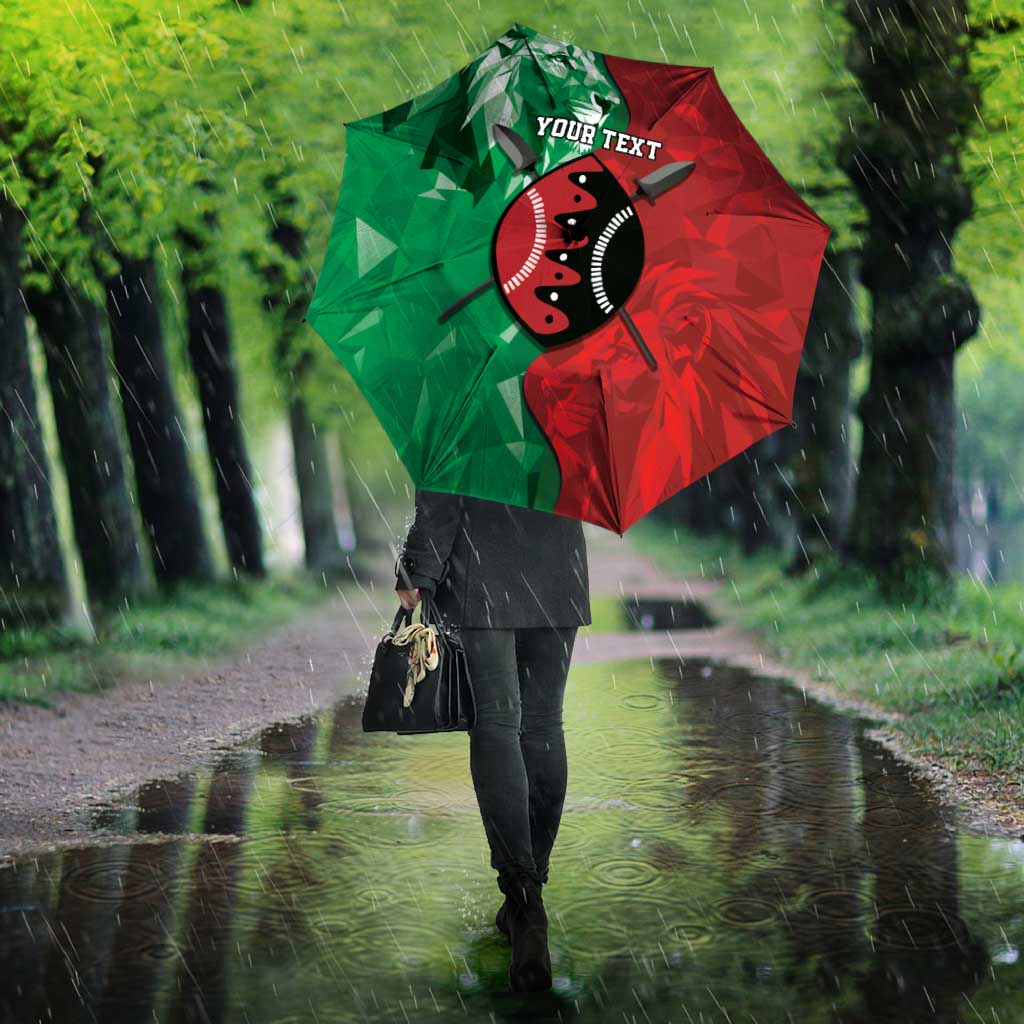 Personalized Kenya Maasai Shield Umbrella Green Red Kenyan Lion Half Style