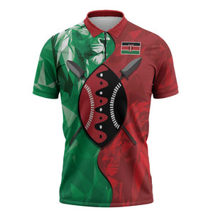 Personalized Kenya Maasai Shield Zipper Polo Shirt Green Red Kenyan Lion Half Style
