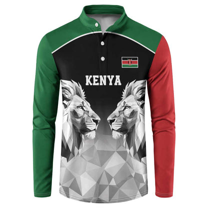 Custom Rugby Africa Kenya Button Sweatshirt Black Kenyan 22-23 Motif