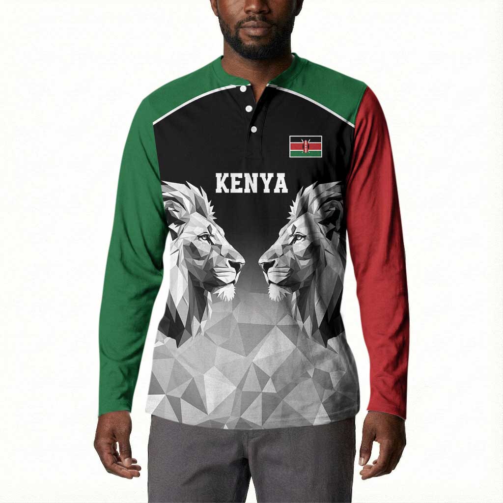 Custom Rugby Africa Kenya Button Sweatshirt Black Kenyan 22-23 Motif