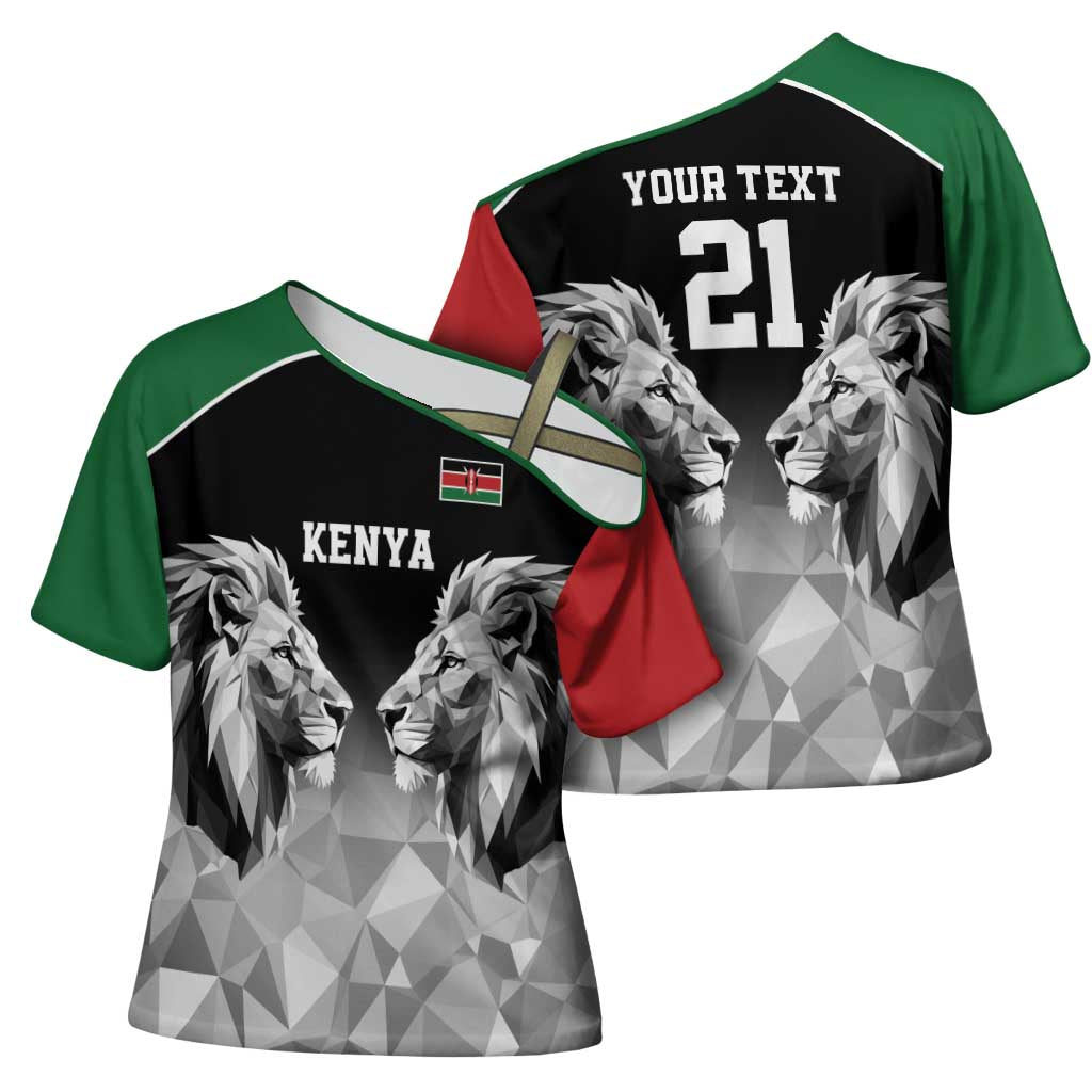 Custom Rugby Africa Kenya Cross Shoulder Shirt Black Kenyan 22-23 Motif