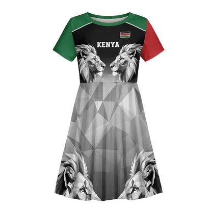 Custom Rugby Africa Kenya Kid Short Sleeve Dress Black Kenyan 22-23 Motif - African Pride