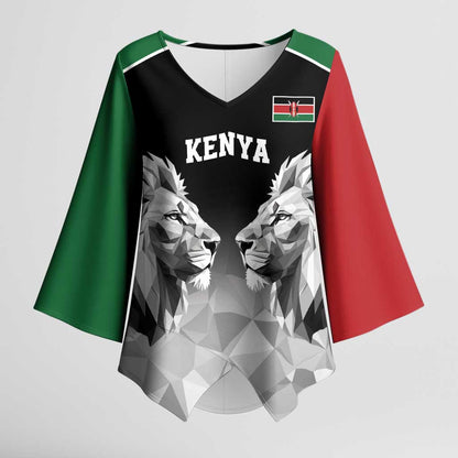Custom Rugby Africa Kenya Kimono Sleeve Blouse Black Kenyan 22-23 Motif