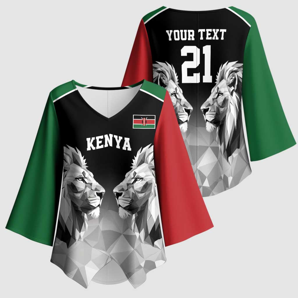 Custom Rugby Africa Kenya Kimono Sleeve Blouse Black Kenyan 22-23 Motif
