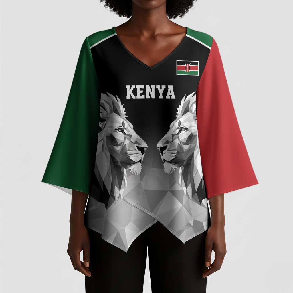 Custom Rugby Africa Kenya Kimono Sleeve Blouse Black Kenyan 22-23 Motif