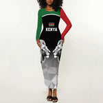 Custom Rugby Africa Kenya Long Sleeve Bodycon Dress Black Kenyan 22-23 Motif - African Pride