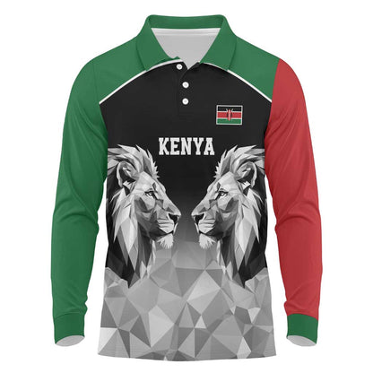 Custom Rugby Africa Kenya Long Sleeve Polo Shirt Black Kenyan 22-23 Motif - African Pride