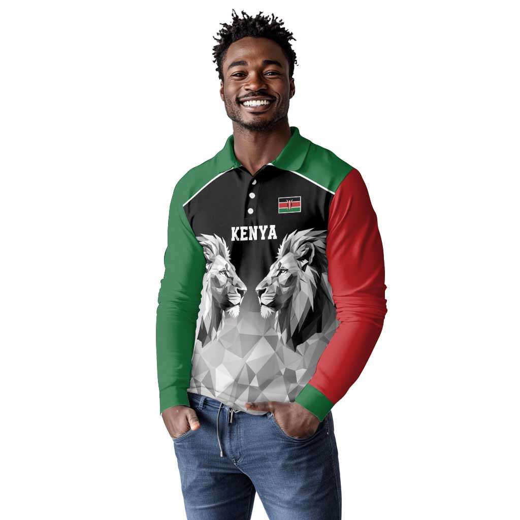 Custom Rugby Africa Kenya Long Sleeve Polo Shirt Black Kenyan 22-23 Motif - African Pride