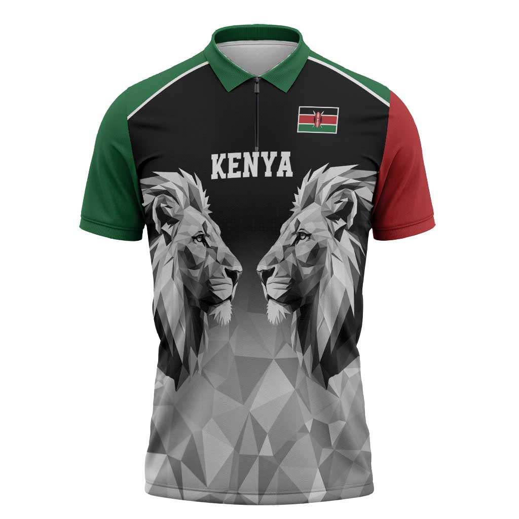 Custom Rugby Africa Kenya Zipper Polo Shirt Black Kenyan 22-23 Motif