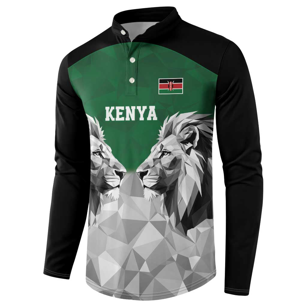 Custom Rugby Africa Kenya Button Sweatshirt Green Kenyan 22-23 Motif