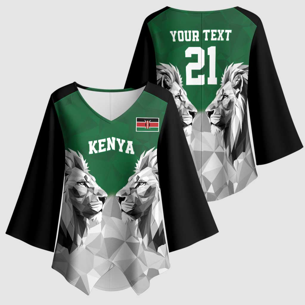 Custom Rugby Africa Kenya Kimono Sleeve Blouse Green Kenyan 22-23 Motif