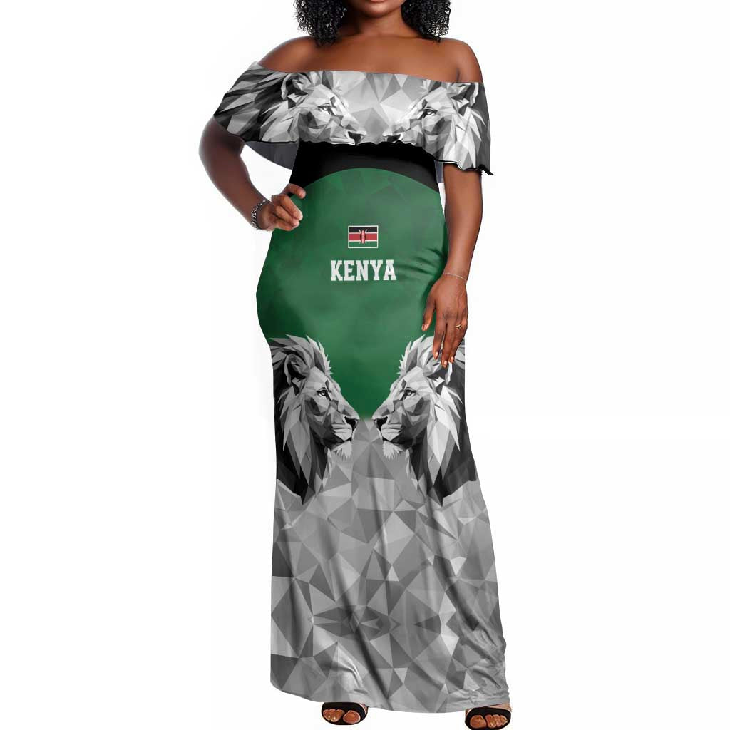 Custom Rugby Africa Kenya Off Shoulder Maxi Dress Green Kenyan 22-23 Motif - African Pride