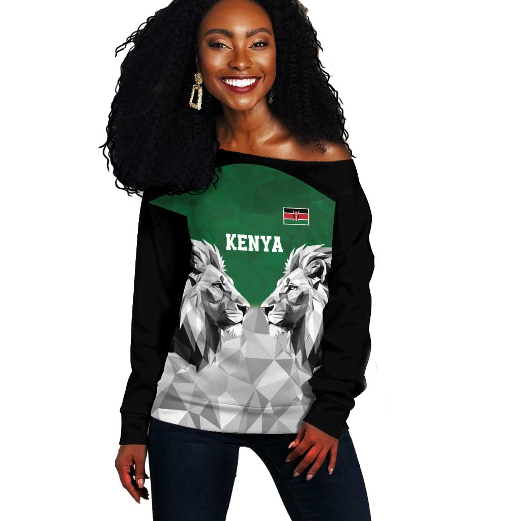 Custom Rugby Africa Kenya Off Shoulder Sweater Green Kenyan 22-23 Motif - African Pride