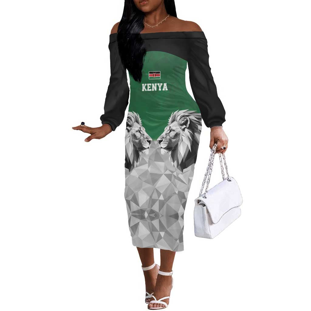 Custom Rugby Africa Kenya Off The Shoulder Long Sleeve Dress Green Kenyan 22-23 Motif - African Pride