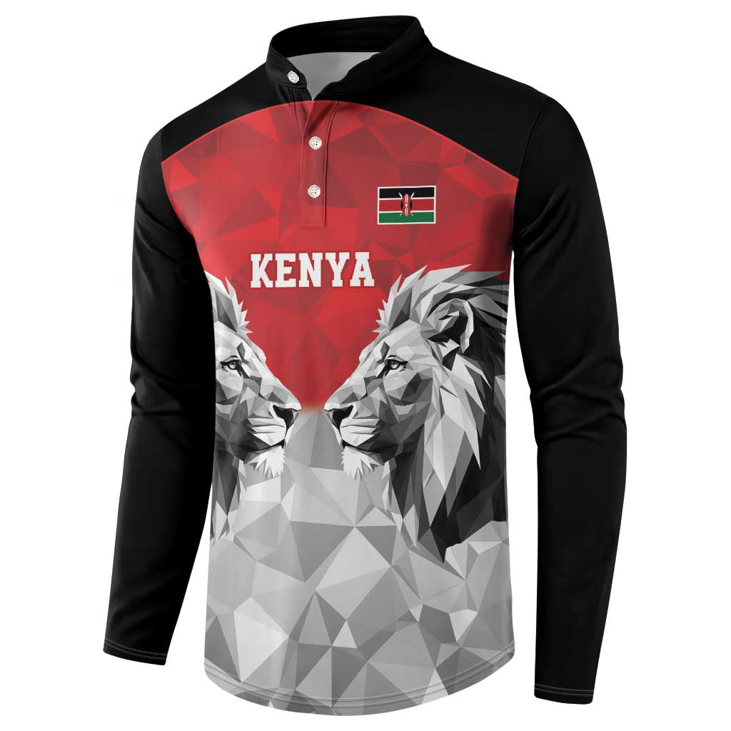 Custom Rugby Africa Kenya Button Sweatshirt Red Kenyan 22-23 Motif