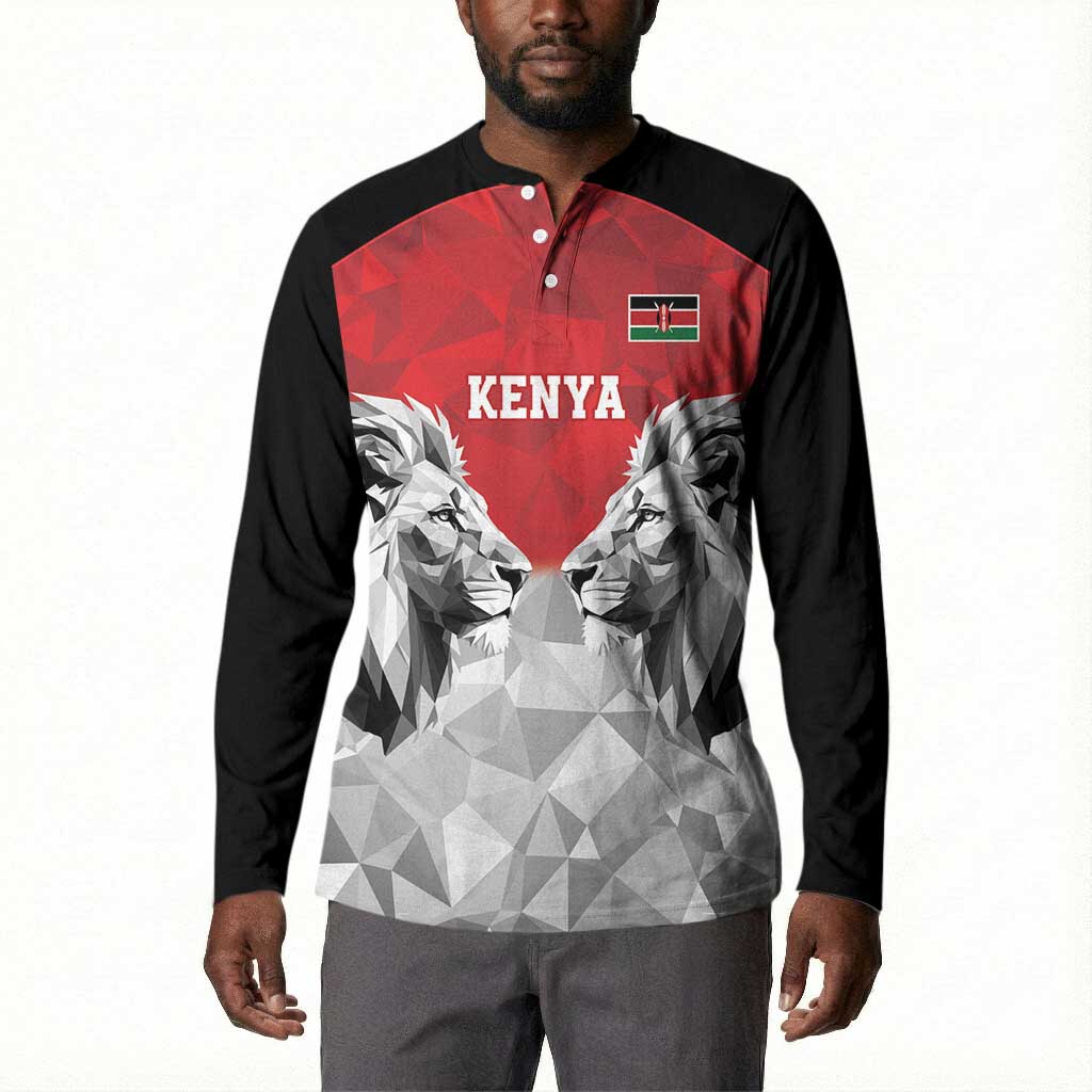 Custom Rugby Africa Kenya Button Sweatshirt Red Kenyan 22-23 Motif