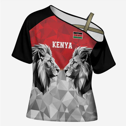 Custom Rugby Africa Kenya Cross Shoulder Shirt Red Kenyan 22-23 Motif