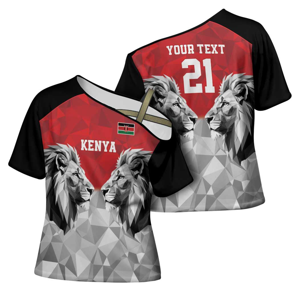 Custom Rugby Africa Kenya Cross Shoulder Shirt Red Kenyan 22-23 Motif