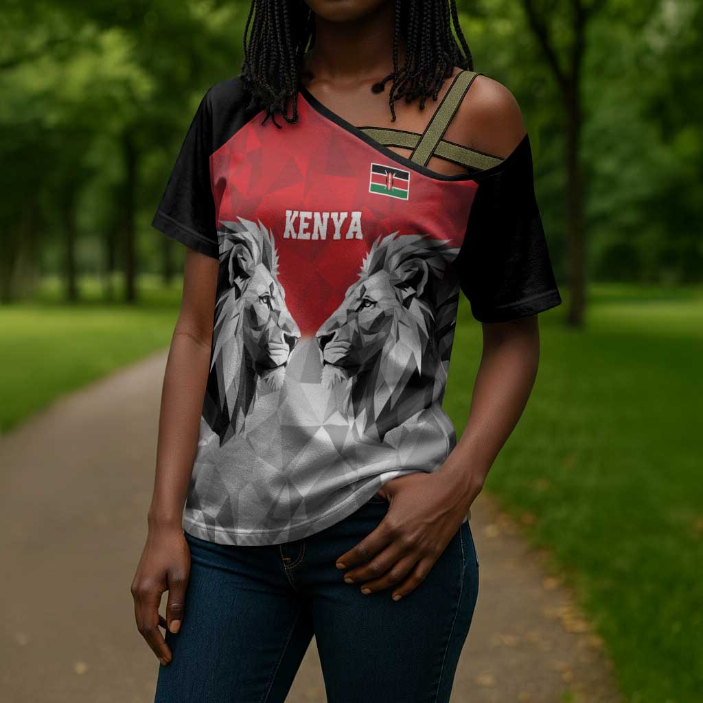 Custom Rugby Africa Kenya Cross Shoulder Shirt Red Kenyan 22-23 Motif