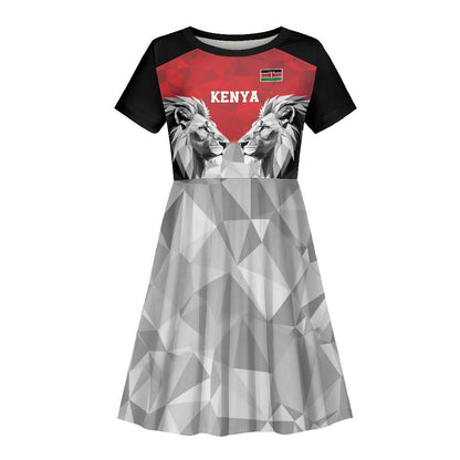 Custom Rugby Africa Kenya Kid Short Sleeve Dress Red Kenyan 22-23 Motif - African Pride