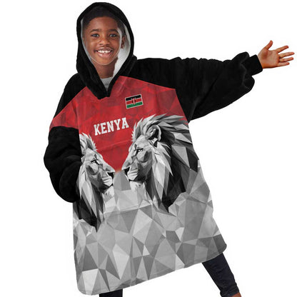 Custom Rugby Africa Kenya Kid Wearable Blanket Hoodie Red Kenyan 22-23 Motif - African Pride
