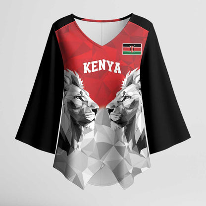 Custom Rugby Africa Kenya Kimono Sleeve Blouse Red Kenyan 22-23 Motif