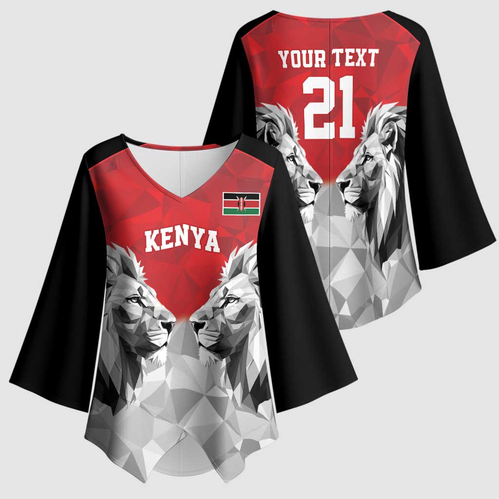Custom Rugby Africa Kenya Kimono Sleeve Blouse Red Kenyan 22-23 Motif