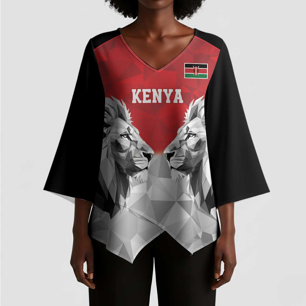 Custom Rugby Africa Kenya Kimono Sleeve Blouse Red Kenyan 22-23 Motif
