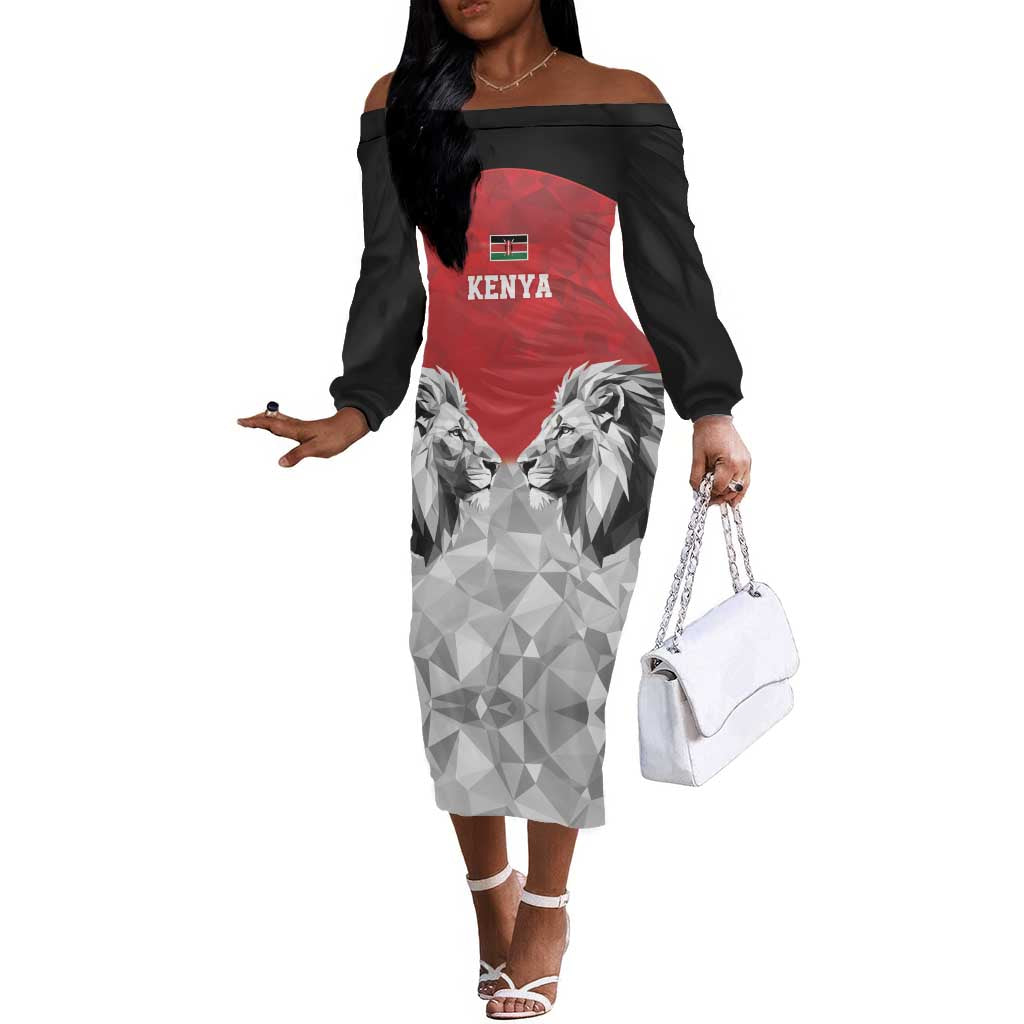 Custom Rugby Africa Kenya Off The Shoulder Long Sleeve Dress Red Kenyan 22-23 Motif - African Pride
