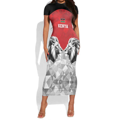 Custom Rugby Africa Kenya Short Sleeve Bodycon Dress Red Kenyan 22-23 Motif - African Pride
