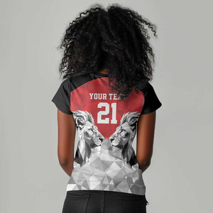 Custom Rugby Africa Kenya Women V-Neck T-Shirt Red Kenyan 22-23 Motif - African Pride