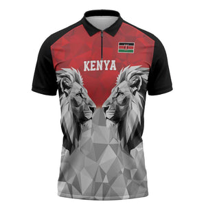 Custom Rugby Africa Kenya Zipper Polo Shirt Red Kenyan 22-23 Motif