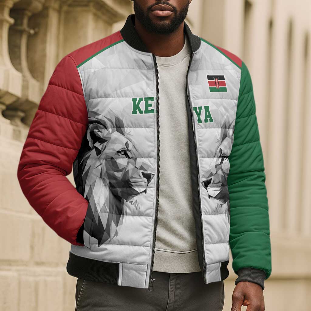 Custom Rugby Africa Kenya Bomber Puffer Jacket White Kenyan 22-23 Motif