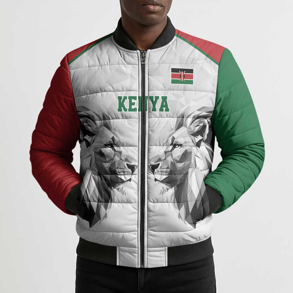 Custom Rugby Africa Kenya Bomber Puffer Jacket White Kenyan 22-23 Motif
