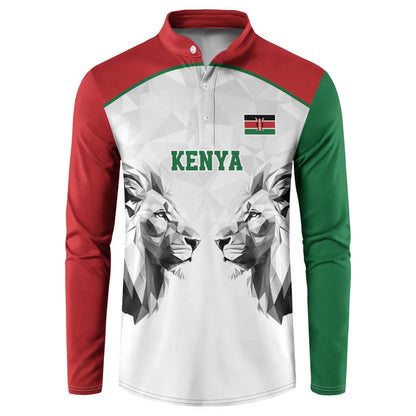 Custom Rugby Africa Kenya Button Sweatshirt White Kenyan 22-23 Motif