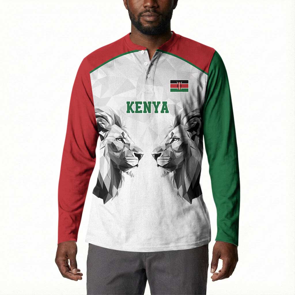 Custom Rugby Africa Kenya Button Sweatshirt White Kenyan 22-23 Motif