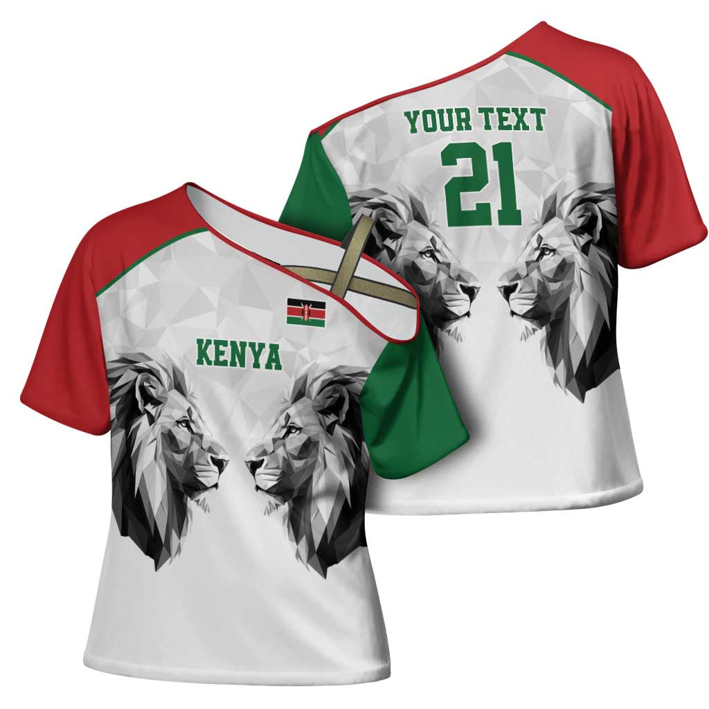 Custom Rugby Africa Kenya Cross Shoulder Shirt White Kenyan 22-23 Motif