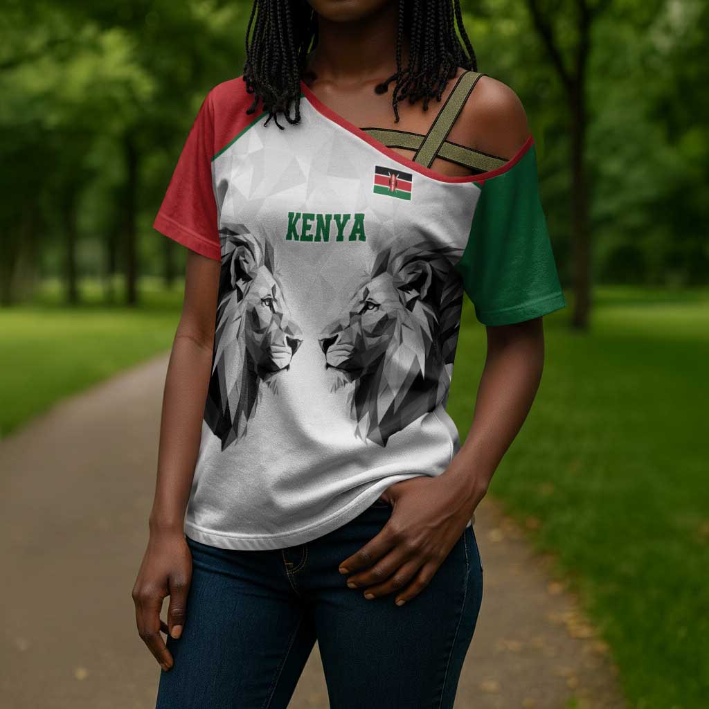 Custom Rugby Africa Kenya Cross Shoulder Shirt White Kenyan 22-23 Motif