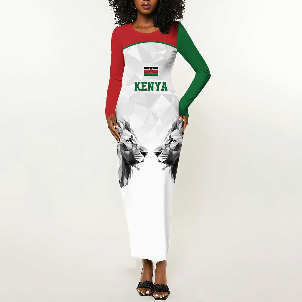 Custom Rugby Africa Kenya Long Sleeve Bodycon Dress White Kenyan 22-23 Motif - African Pride