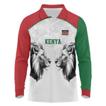 Custom Rugby Africa Kenya Long Sleeve Polo Shirt White Kenyan 22-23 Motif - African Pride