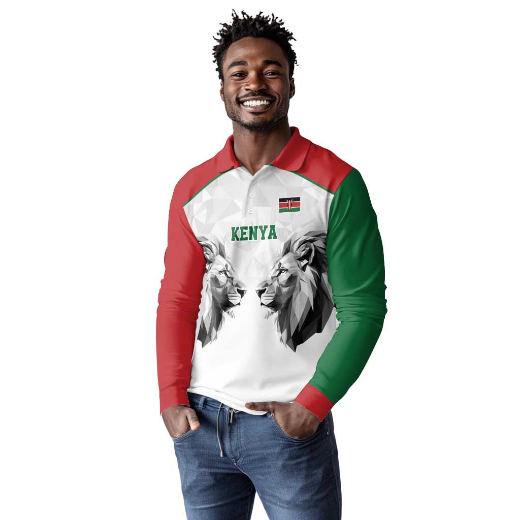 Custom Rugby Africa Kenya Long Sleeve Polo Shirt White Kenyan 22-23 Motif - African Pride