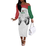 Custom Rugby Africa Kenya Off The Shoulder Long Sleeve Dress White Kenyan 22-23 Motif - African Pride