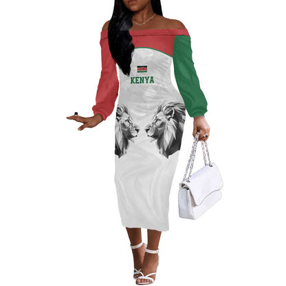 Custom Rugby Africa Kenya Off The Shoulder Long Sleeve Dress White Kenyan 22-23 Motif - African Pride
