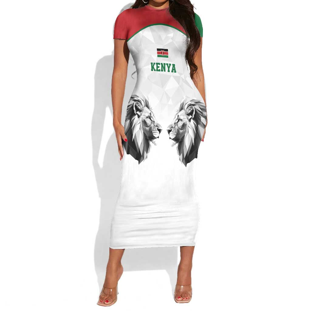 Custom Rugby Africa Kenya Short Sleeve Bodycon Dress White Kenyan 22-23 Motif - African Pride