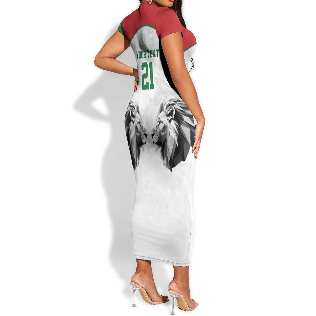 Custom Rugby Africa Kenya Short Sleeve Bodycon Dress White Kenyan 22-23 Motif - African Pride